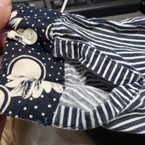 Unique 100% Cotton Floral & Striped Button-up Blouse Womens Size Small - Picture 9 of 14